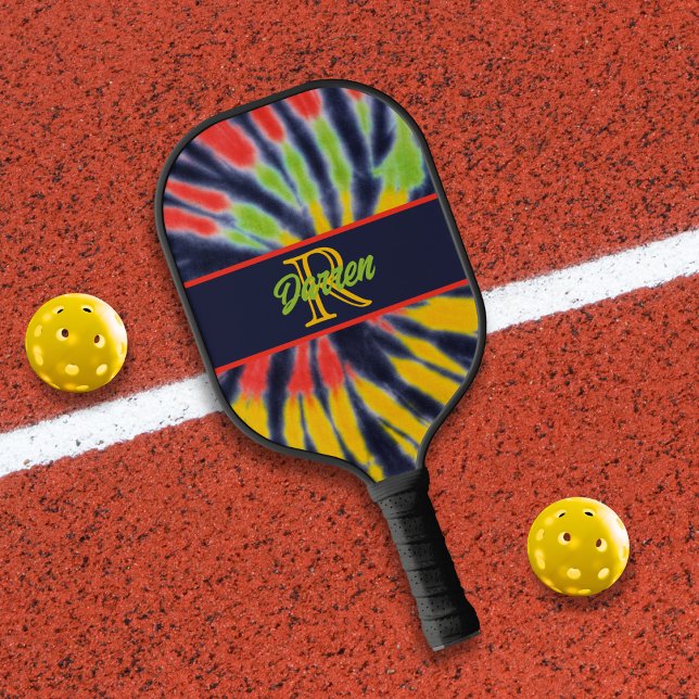 Raquette De Pickleball Tie Dye Monogramme Noir Rouge Jaune (Créateur téléchargé)