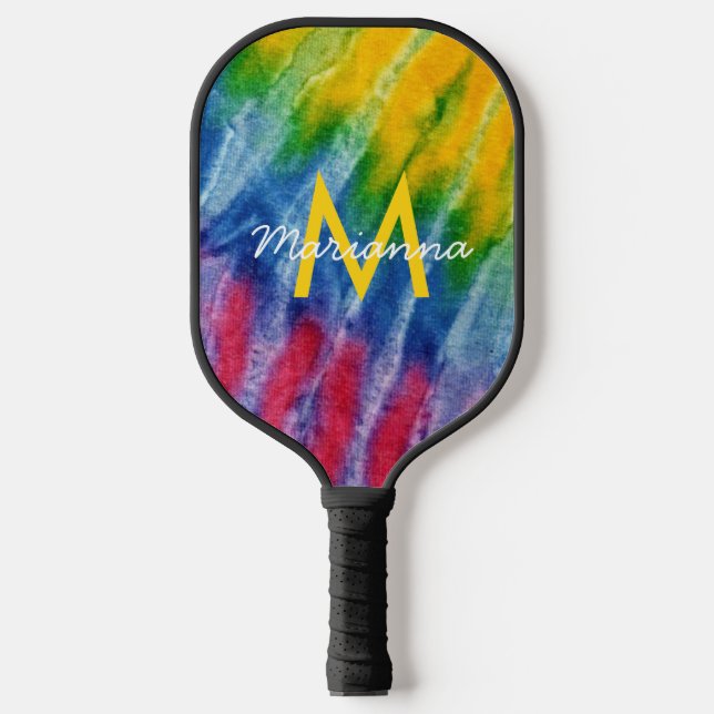 Raquette De Pickleball Tie Dye Nom initial Rouge Bleu Vert (Recto)