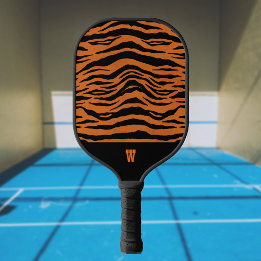 Raquette De Pickleball Tigre Noir Orange Grandes Et Monogramme Initiale