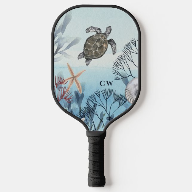 Raquette De Pickleball Tortue de l'océan de plage Monogramme (Recto)