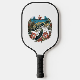 Raquette De Pickleball Tortue de mer hawaïenne Hibiscus Fleur