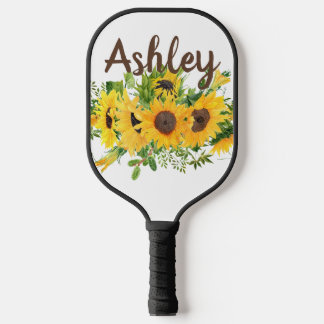Raquette De Pickleball Tournesol blanc rustique Personnalisé