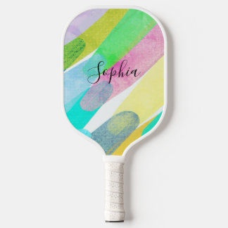 Raquette De Pickleball Traits de couleur diagonaux, Nom, Art abstrait des
