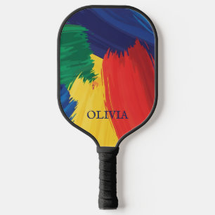 Raquette De Pickleball Traits de pinceau arc-en-ciel gras