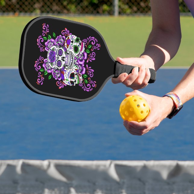 Raquette De Pickleball Triple Skull Purple Floral Sugar Skulls (Insitu)