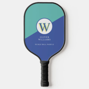 Raquette De Pickleball Trois calques initial W (modifiable) Bleu à 2 tons