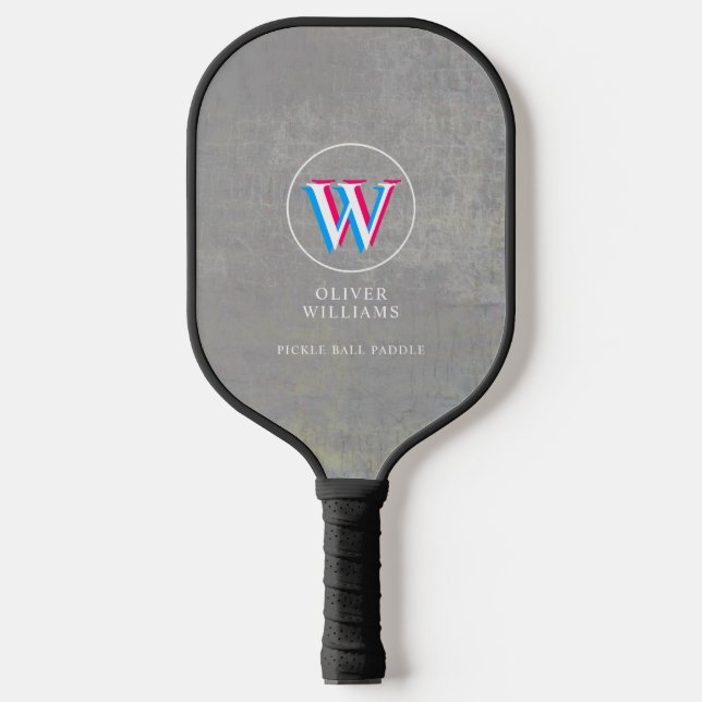 Raquette De Pickleball Trois calques initial W (modifiable) gris vieilli (Recto)