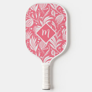 Raquette De Pickleball Tropical rose floral motif diamant Monogramme