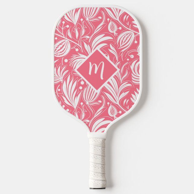 Raquette De Pickleball Tropical rose floral motif diamant Monogramme (Recto)