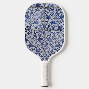 Raquette De Pickleball Tuiles portugaises - Azulejo Floral bleu et blanc