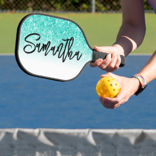 Raquette De Pickleball Turquoise Luxueux Paillettes Blanc Ombré Personnal