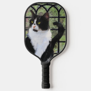 Raquette De Pickleball Tuxedo Chat dans la peinture de fenêtre Art animal