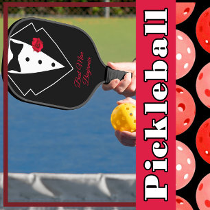 Raquette De Pickleball Tuxedo noir avec fleur de rose rouge personnalisé