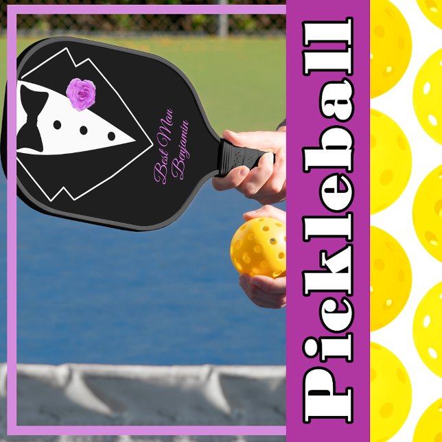 Raquette De Pickleball Tuxedo Noir avec Fleur Lavande Personnalisé (Black Tuxedo with Lavender Flower Personalized Pickleball Paddle to Personalize)