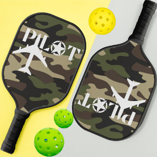 Raquette De Pickleball Typographie du pilote et Camouflage d'avion milita