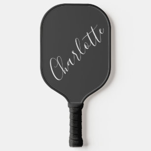 Raquette De Pickleball Typographie minimaliste Nom noir et blanc
