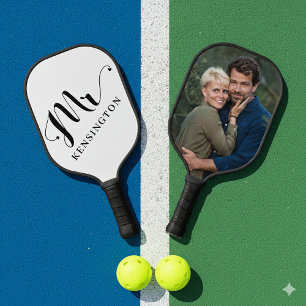 Raquette De Pickleball Typographie personnalisée de photo de jeunes marié