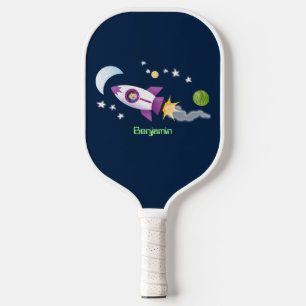 Raquette De Pickleball Un adorable vaisseau-fusée dans l'espace dessin an