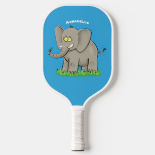 Raquette De Pickleball Un joli éléphant drôle avec un oiseau sur le tronc