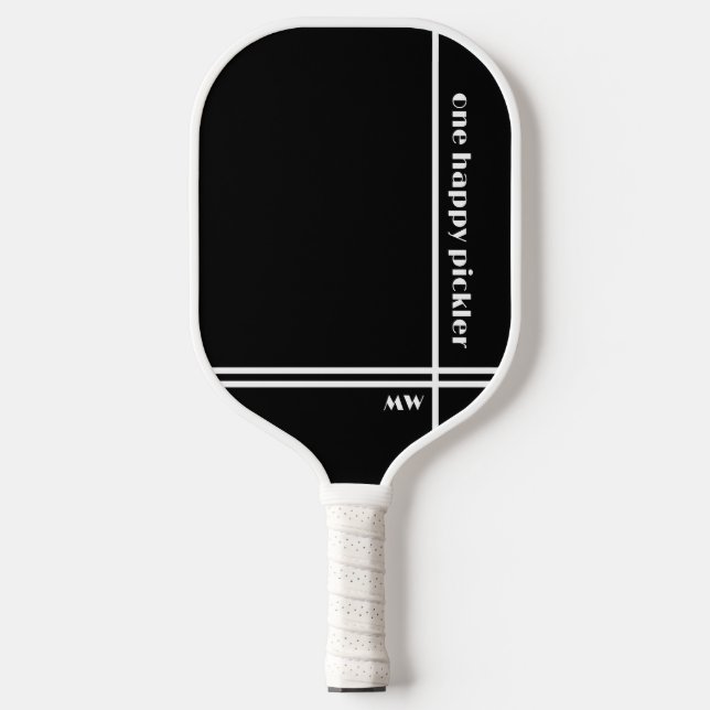 Raquette De Pickleball Un Joyeux Pickler Noir Blanc Initiales Drôle (Recto)
