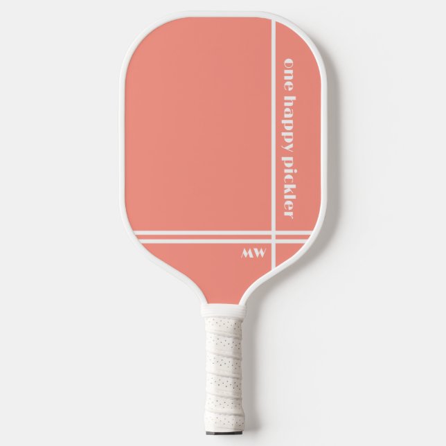 Raquette De Pickleball Un Joyeux Pickler Rose Initiales Blanches Drôle (Recto)