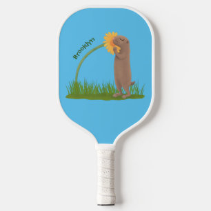 Raquette De Pickleball Un mignon chien de prairie reniflant la caricature