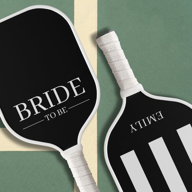 Raquette De Pickleball Une Mariée De Country Club Esthétique À Être Noir  (Bride To Be Pickleball Paddle Black & White Stripes Old Money Aesthetic Country Club )