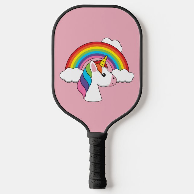 Raquette De Pickleball Unicorne et arc-en-ciel avec nuages Kawaii (Recto)