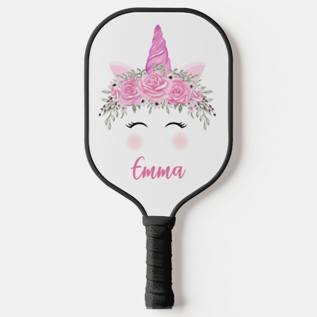Raquette De Pickleball Unicorne Personnalisée Avec Nom Rose (Recto)