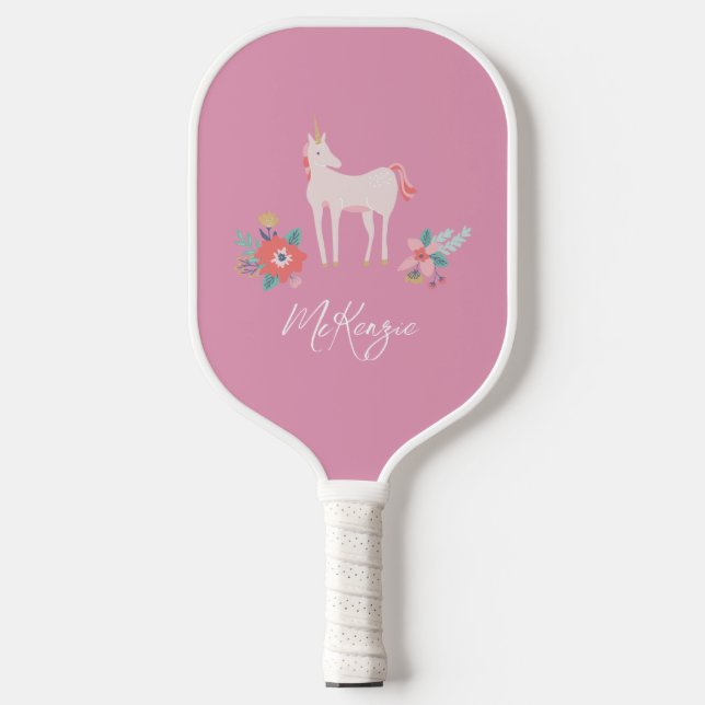 Raquette De Pickleball Unicorne rose et nom personnalisé (Recto)