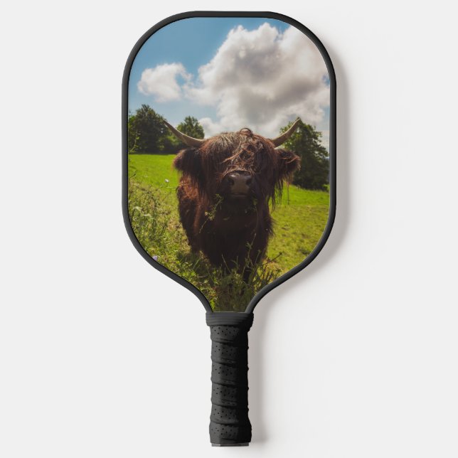 Raquette De Pickleball Vache noire pâturage vert champ soleil (Recto)