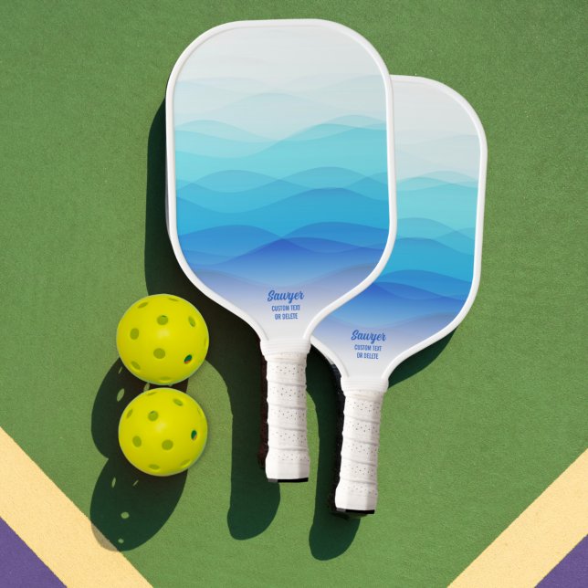 Raquette De Pickleball Vagues Bleues Abstraites cool Personnalisées (Créateur téléchargé)