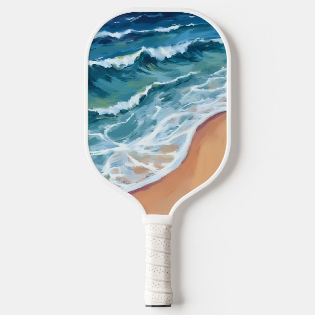 Raquette De Pickleball Vagues d'océan bleu aquarelle (Recto)