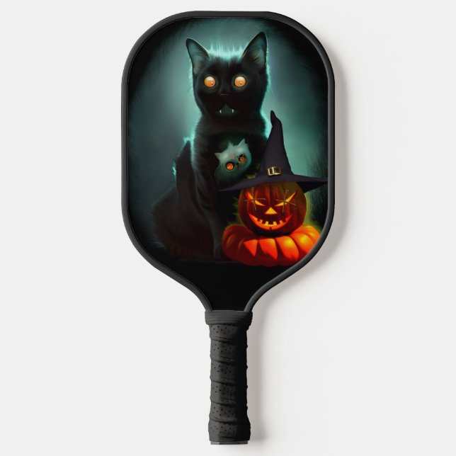 Raquette De Pickleball Vampire Chat et Assistant Citrouille Halloween Sur (Recto)
