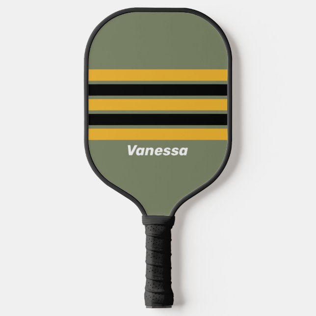 Raquette De Pickleball Veilleuse Olive à rayures avec nom (Recto)