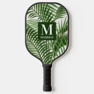 Raquette De Pickleball Verdure tropicale Aquarelle Palmier Monogramme
