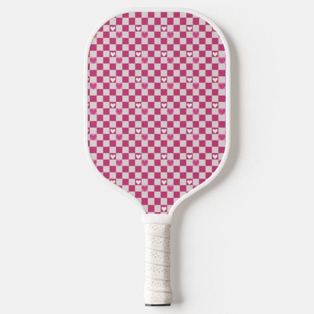 Raquette De Pickleball Vérificateurs et coeurs roses (Recto)