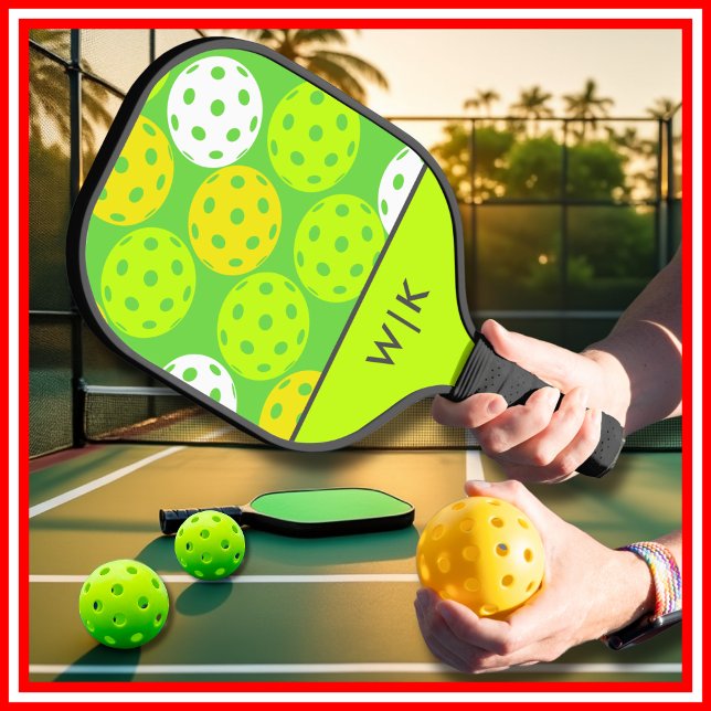 Raquette De Pickleball Vert Cool Moderne Monogrammé (Green Cool Modern Monogrammed Pickleball Paddle)