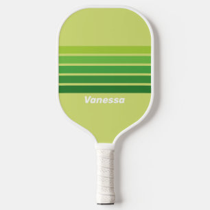 Raquette De Pickleball Vert de feuille de nénuphar sur rayures avec nom