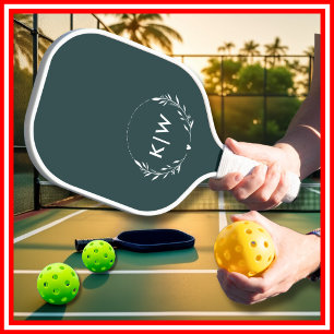 Raquette De Pickleball Vert et blanc des forêts Monogramme des initiale