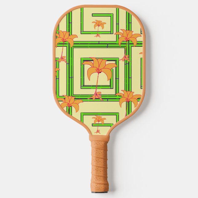 Raquette De Pickleball Vert Jaune Pâle Géométrique Floral (Recto)