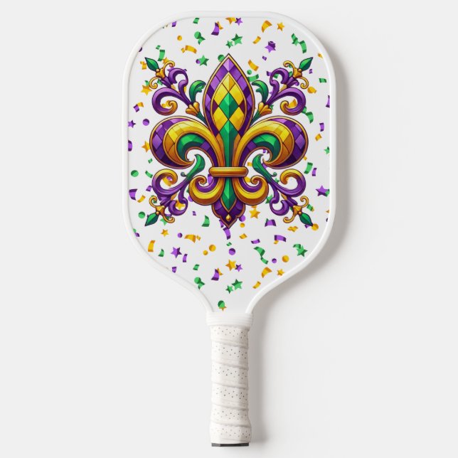 Raquette De Pickleball Vert jaune pourpre Mardi Gras fleur de lis (Recto)