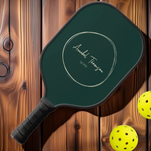 Raquette De Pickleball Vert Sage Moderne Du Milieu Du Siècle | Nom du scr (Créateur téléchargé)