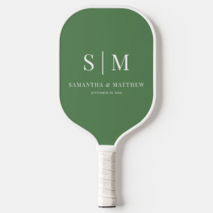 Raquette De Pickleball Vert Sauge Simple Couple Monogramme Initiales Mari