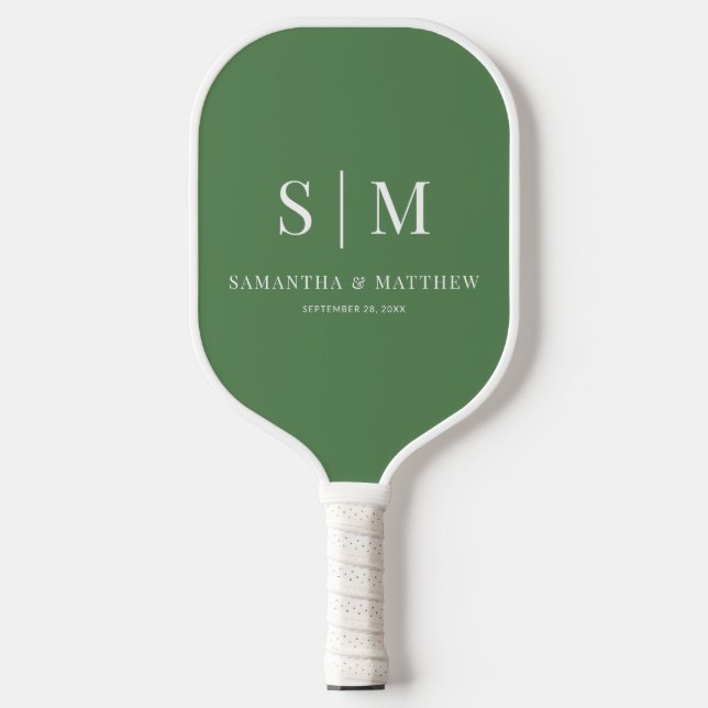 Raquette De Pickleball Vert Sauge Simple Couple Monogramme Initiales Mari (Recto)