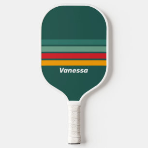 Raquette De Pickleball Vert sur fond rayé avec nom