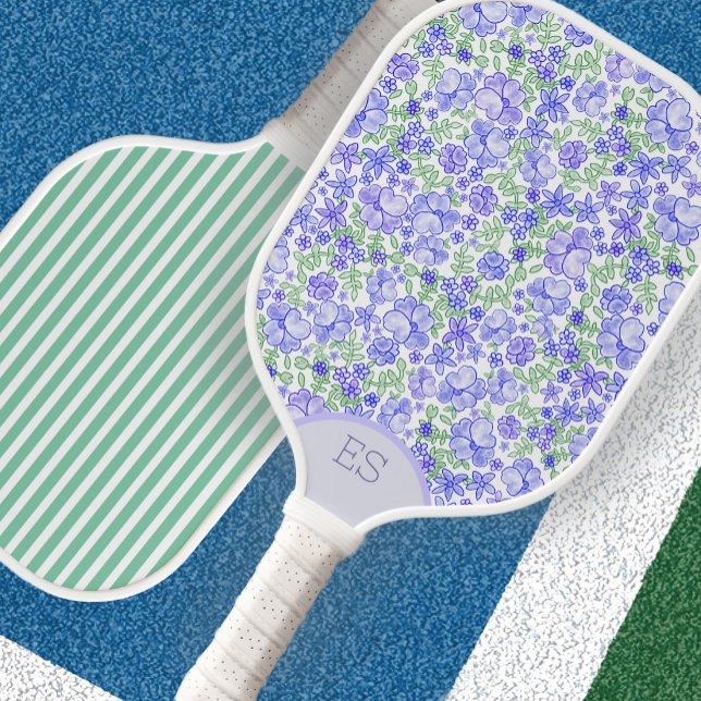 Raquette de pickleball verte à rayures florales mi (Créateur téléchargé)