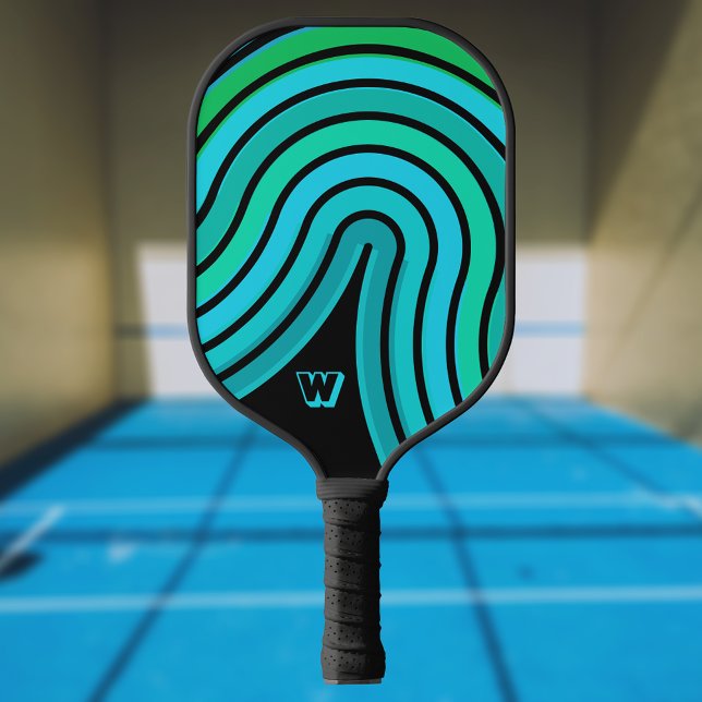 Raquette De Pickleball Verte Turquoise Aqua Blue Retro Swirl (Créateur téléchargé)