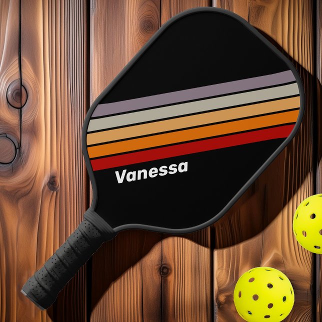 Raquette De Pickleball Vibe Rétro Rayé de Rainbow avec Nom (Créateur téléchargé)