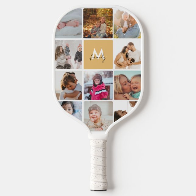 Raquette De Pickleball Vingt-deux photos Collage simple Famille Monogramm (Recto)